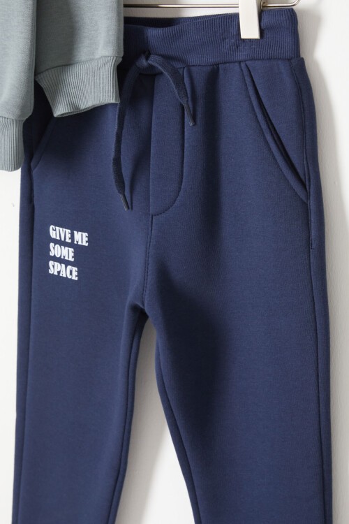 Yeşil Fermuarlı Yaka Yazılı Erkek Çocuk Polarlı Eşofman Takımı 16739