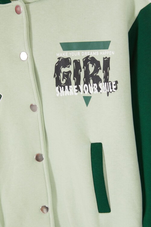 Yeşil Girl Yazı Baskılı Kapüşonlu Şardonlu Kolej Eşofman Takım 17072