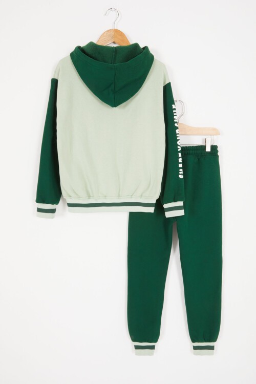 Yeşil Girl Yazı Baskılı Kapüşonlu Şardonlu Kolej Eşofman Takım 17072
