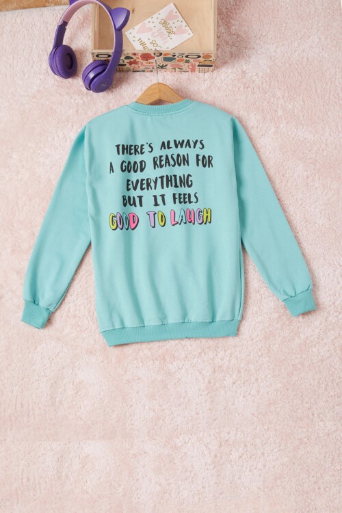 Yeşil Gülen Yüz Sırtı Baskılı Kız Çocuk Sweatshirt 16707