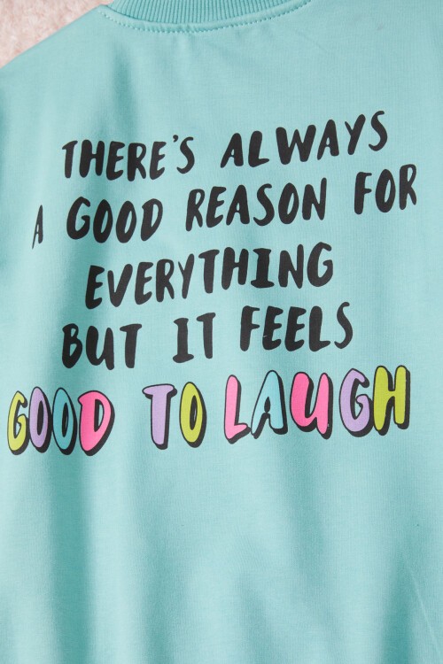 Yeşil Gülen Yüz Sırtı Baskılı Kız Çocuk Sweatshirt 16707