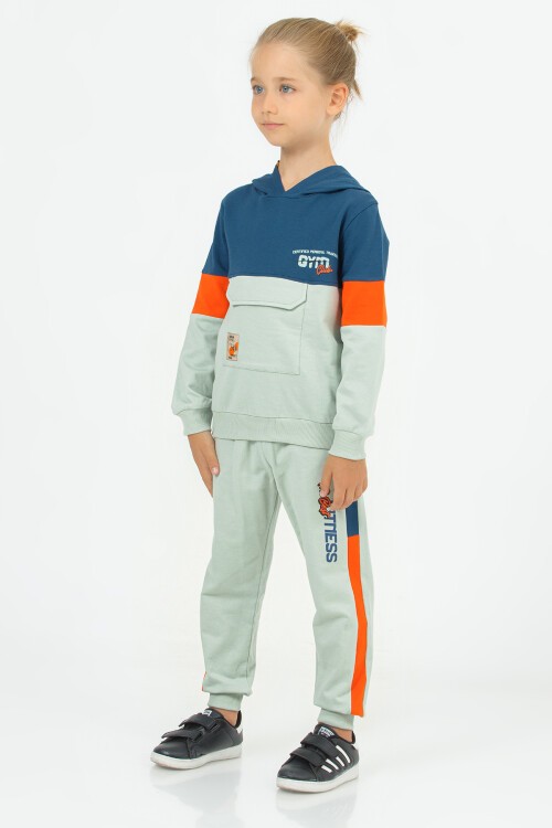 Yeşil Gym Club Baskılı Kapüşonlu Erkek Çocuk Eşofman Takımı 16788