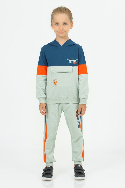 Yeşil Gym Club Baskılı Kapüşonlu Erkek Çocuk Eşofman Takımı 16788