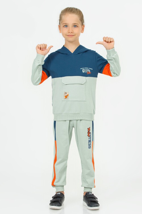 Yeşil Gym Club Baskılı Kapüşonlu Erkek Çocuk Eşofman Takımı 16788