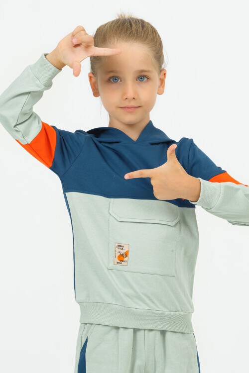 Yeşil Gym Club Baskılı Kapüşonlu Erkek Çocuk Eşofman Takımı 16788