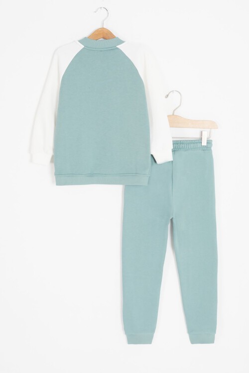 Yeşil Harf Nakışlı Kolej Ceketli Kız Çocuk Şardonlu Eşofman Takımı 16825