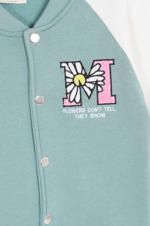 Yeşil Harf Nakışlı Kolej Ceketli Kız Çocuk Şardonlu Eşofman Takımı 16825