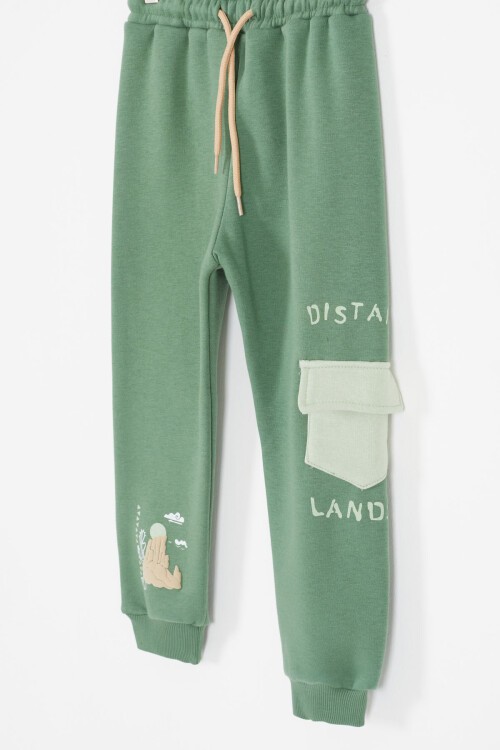 Yeşil Kaktüs Baskılı Üç İp Şardonlu Erkek Çocuk Eşofman Takım 17115