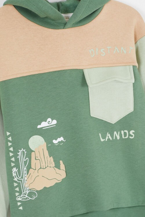 Yeşil Kaktüs Baskılı Üç İp Şardonlu Erkek Çocuk Eşofman Takım 17115