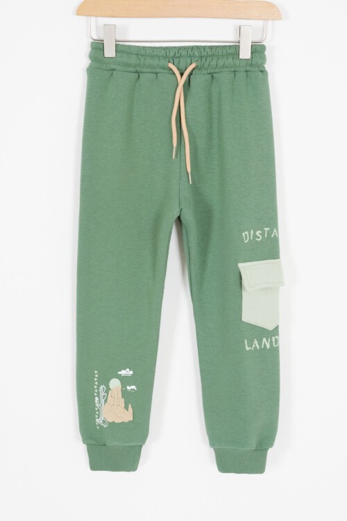 Yeşil Kaktüs Baskılı Üç İp Şardonlu Erkek Çocuk Eşofman Takım 17115