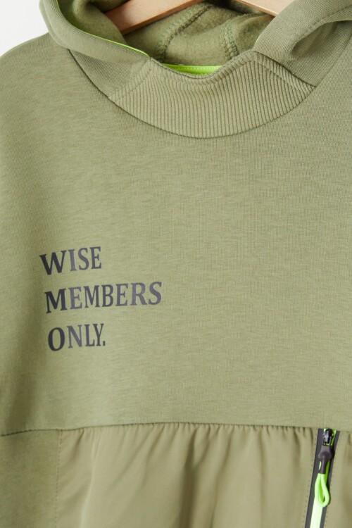 Yeşil Kanguru Cepli Polarlı Erkek Çocuk Kapşonlu Eşofman Takımı 16731