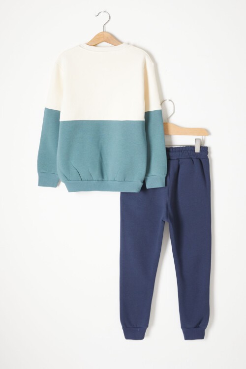 Yeşil Kanguru Cepli Yazı Baskılı Erkek Çocuk Polarlı Eşofman Takımı 16735