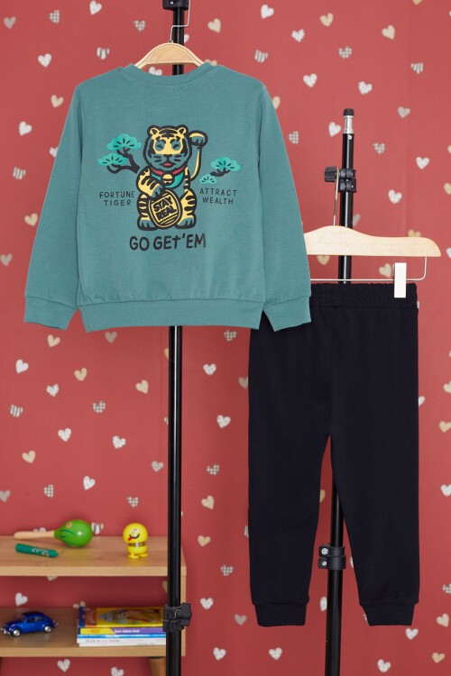 Yeşil Kaplan Baskılı Cepli Erkek Bebek Eşofman Takımı 17317