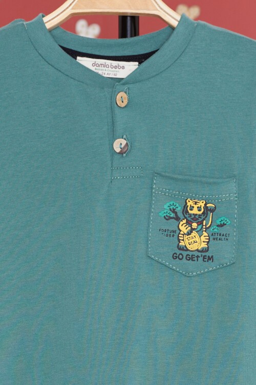 Yeşil Kaplan Baskılı Cepli Erkek Bebek Eşofman Takımı 17317