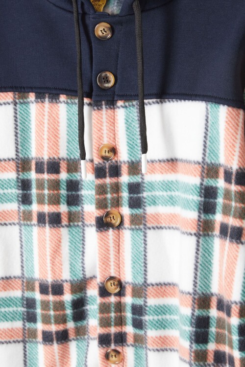 Yeşil Kare Desenli Kapüşonlu Çocuk Polar Hırka 16756