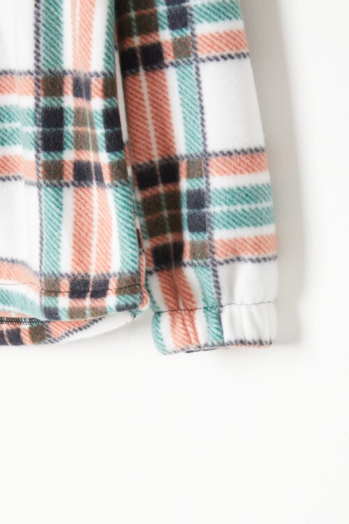 Yeşil Kare Desenli Kapüşonlu Çocuk Polar Hırka 16756