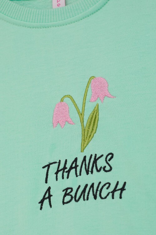 Yeşil Lale Nakışlı Kız Çocuk Kız Çocuk Sweatshirt 17210