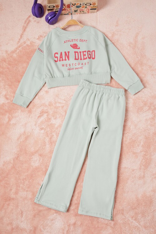 Yeşil Los Angeles Sırt Baskılı Yırtmaçlı Kız Çocuk Eşofman Takımı 16711