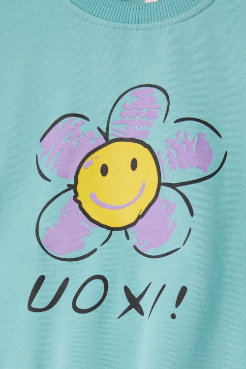 Yeşil Papatya Baskılı Kız Çocuk Sweatshirt 16610