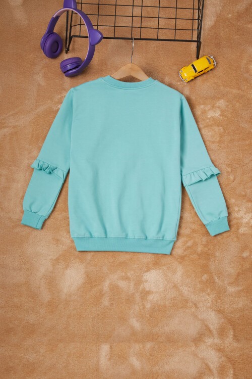 Yeşil Papatya Baskılı Kız Çocuk Sweatshirt 16610