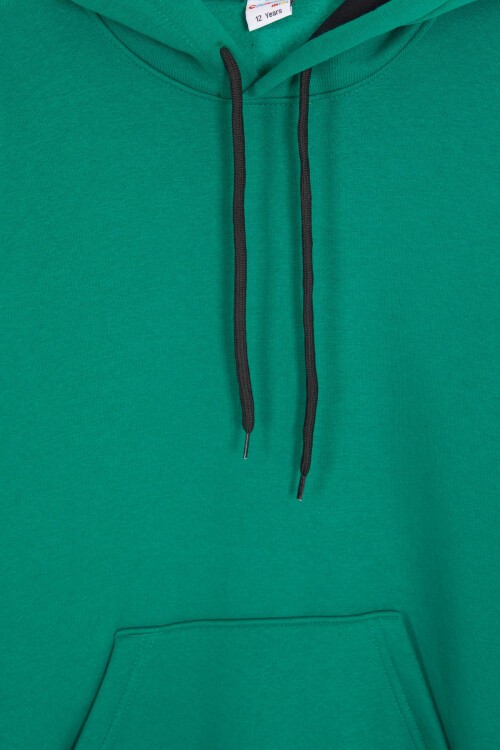 Yeşil Polarlı Kanguru Cepli Çocuk Kapüşonlu Sweatshirt 17044
