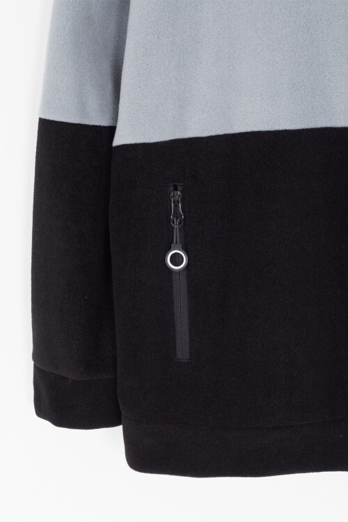 Yeşil Renk Bloklu Polarlı Kapüşonlu Unisex Çocuk Sweatshirt 16903