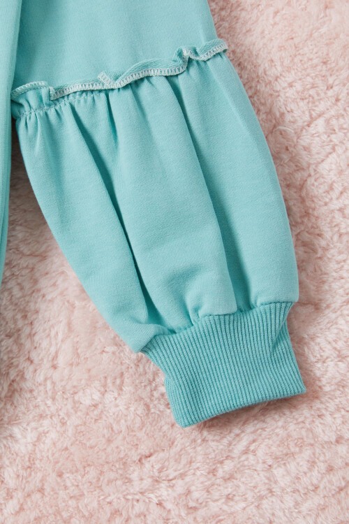 Yeşil Renkli Kalp Desenli Payetli Kız Çocuk Sweatshirt 16699