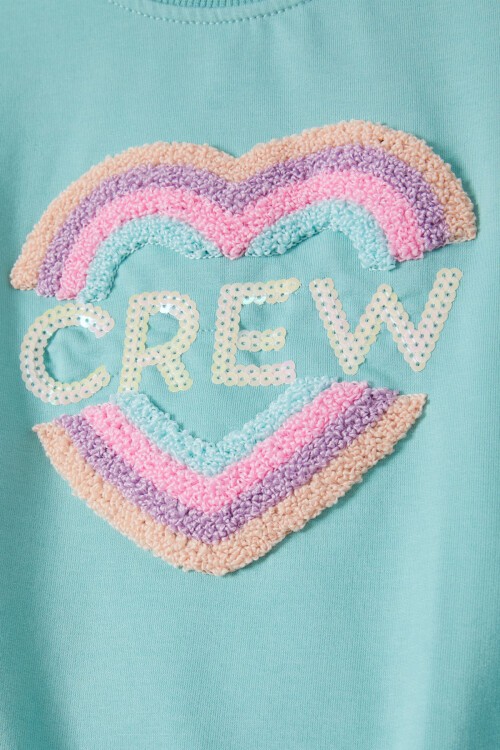 Yeşil Renkli Kalp Desenli Payetli Kız Çocuk Sweatshirt 16699