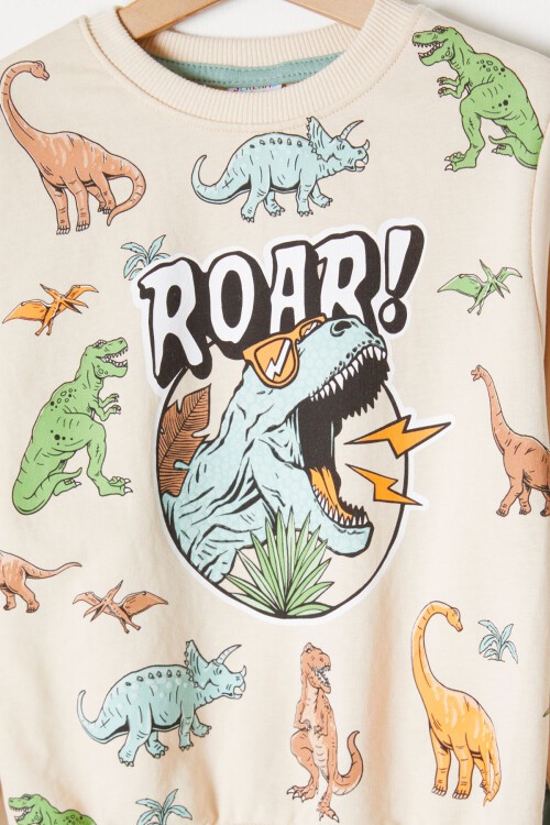 Yeşil Roar Dinozor Baskılı Erkek Çocuk Eşofman Takımı 16755