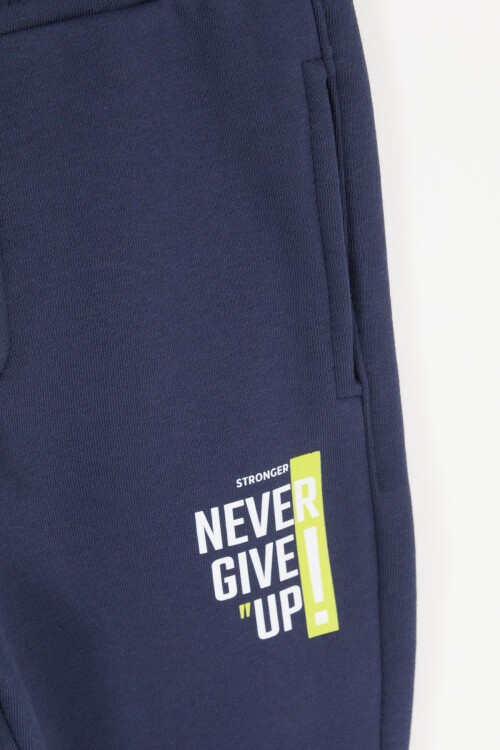 Yeşil Şerit Yazılı Kapüşonlu Erkek Çocuk Şardonlu Eşofman Takımı 16974