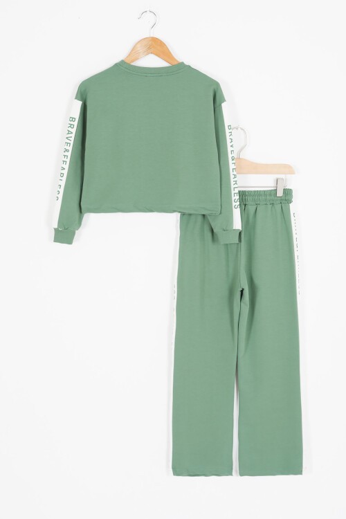 Yeşil Şerit Yazılı Payetli Kız Çocuk Eşofman Takımı 17133