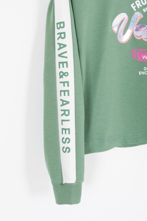 Yeşil Şerit Yazılı Payetli Kız Çocuk Eşofman Takımı 17133