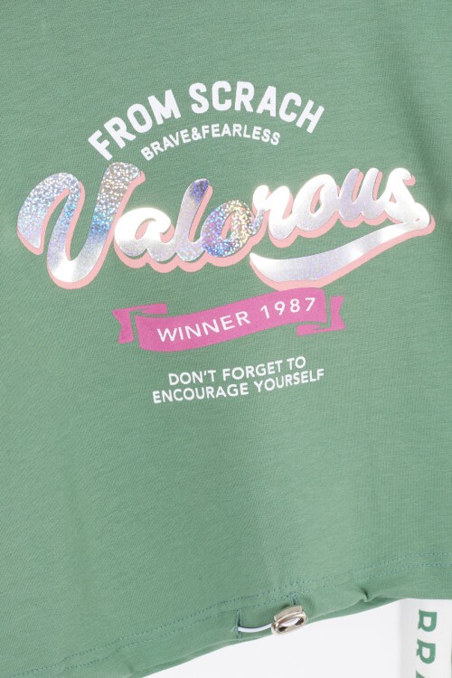 Yeşil Şerit Yazılı Payetli Kız Çocuk Eşofman Takımı 17133