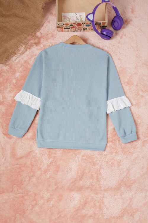 Yeşil Smile Nakışlı Kız Çocuk Waffle Sweatshirt 16594