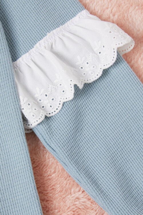 Yeşil Smile Nakışlı Kız Çocuk Waffle Sweatshirt 16594