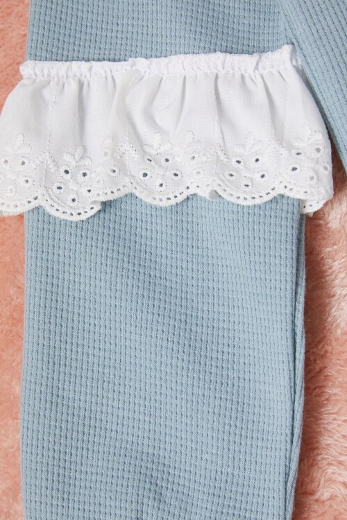 Yeşil Smile Nakışlı Kız Çocuk Waffle Sweatshirt 16594