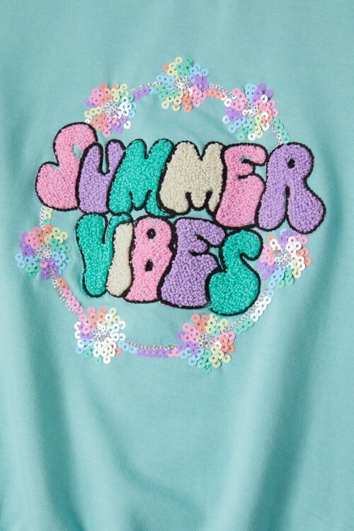 Yeşil Summer Yazı Nakışlı Kız Çocuk Sweatshirt 16585