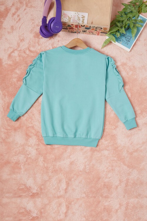 Yeşil Summer Yazı Nakışlı Kız Çocuk Sweatshirt 16585