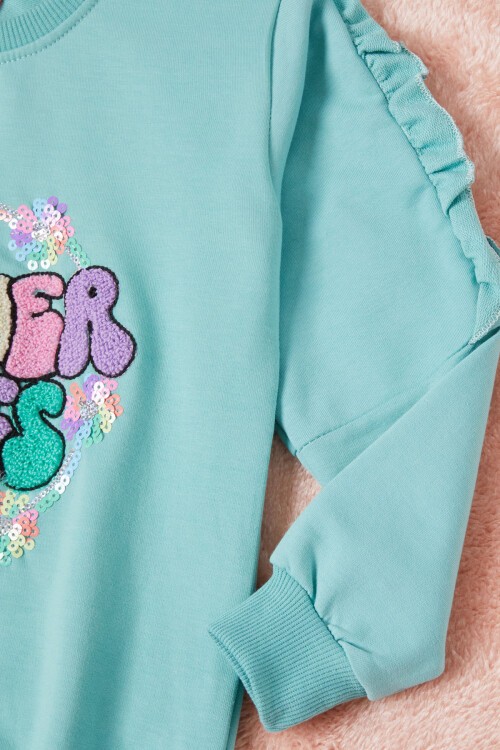 Yeşil Summer Yazı Nakışlı Kız Çocuk Sweatshirt 16585