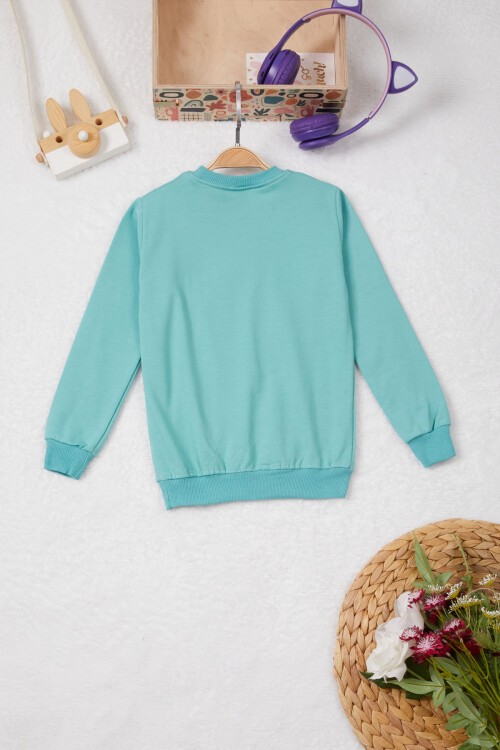 Yeşil Tavşan Nakışlı Yazılı Kız Çocuk Sweatshirt 16948