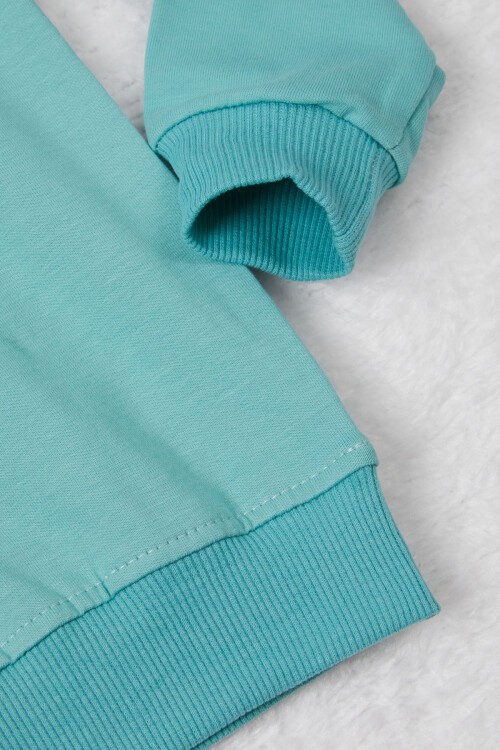 Yeşil Tavşan Nakışlı Yazılı Kız Çocuk Sweatshirt 16948