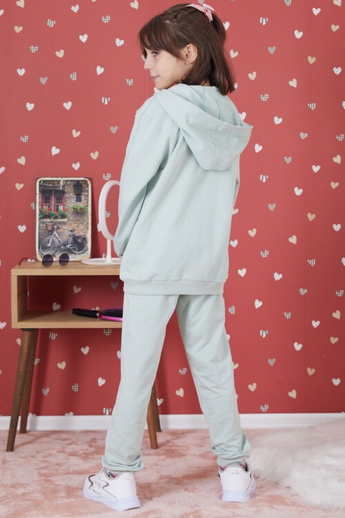 Yeşil Universe Baskılı Kapüşonlu Hırkalı Kız Eşofman Takımı 17273