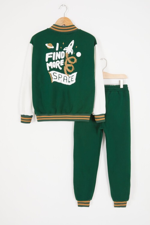 Yeşil Uzay Temalı Şardonlu Erkek Çocuk Kolej Eşofman Takımı 17078