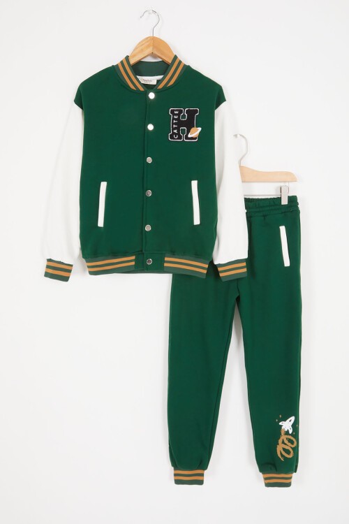 Yeşil Uzay Temalı Şardonlu Erkek Çocuk Kolej Eşofman Takımı 17078