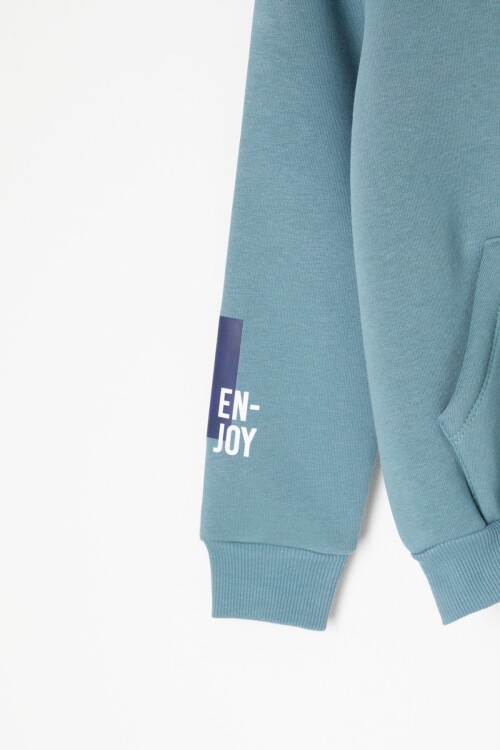 Yeşil Yazı Baskılı Kapşonlu Hırkalı Erkek Çocuk Eşofman Takımı 16772