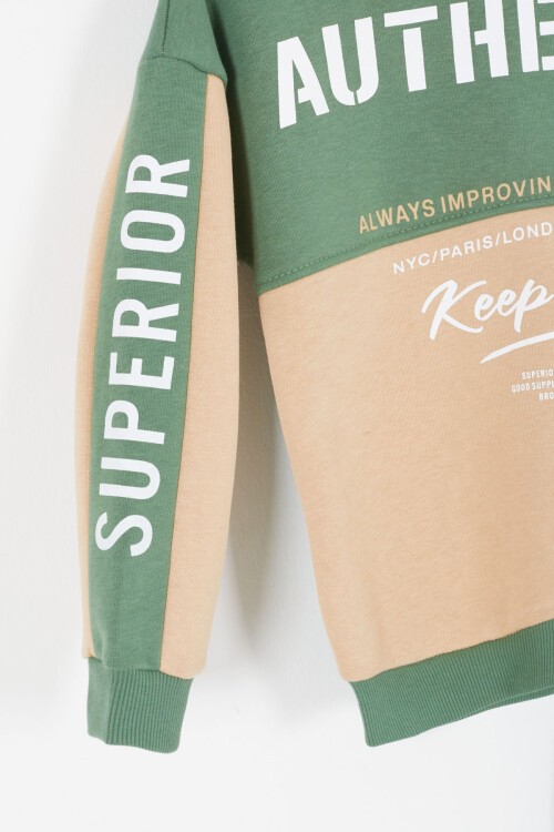 Yeşil Yazı Baskılı Şardonlu Erkek Çocuk Kapüşonlu Eşofman Takımı 17118