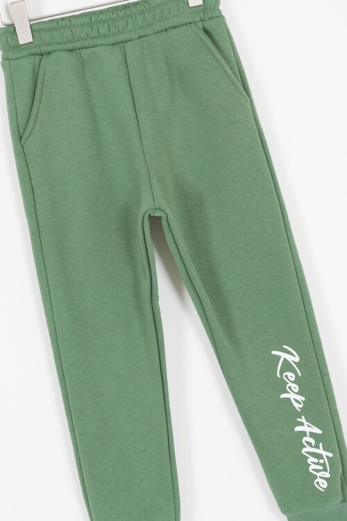 Yeşil Yazı Baskılı Şardonlu Erkek Çocuk Kapüşonlu Eşofman Takımı 17118