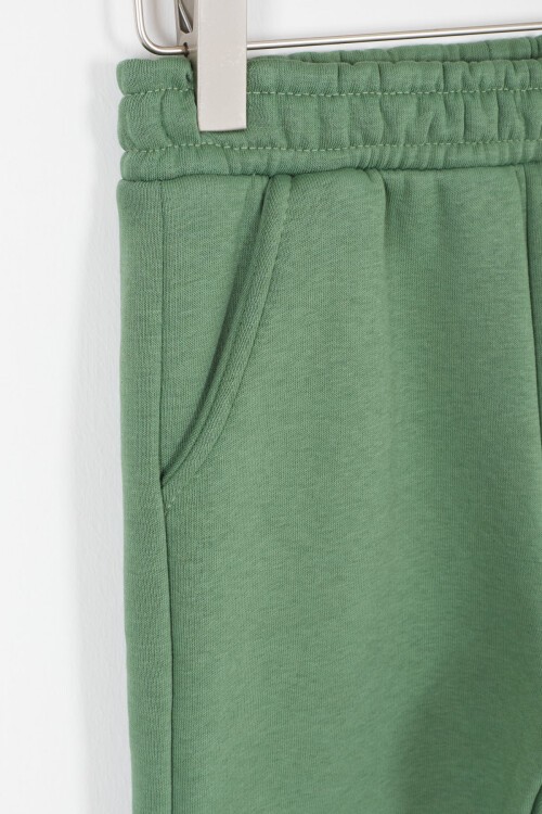 Yeşil Yazı Baskılı Şardonlu Erkek Çocuk Kapüşonlu Eşofman Takımı 17118