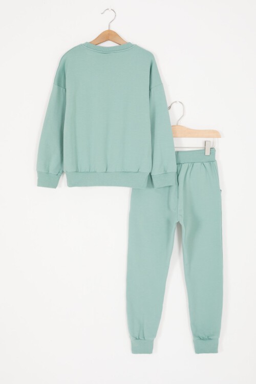 Yeşil Yazı Baskılı Şardonlu Kız Çocuk Eşofman Takımı 16929