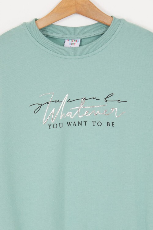 Yeşil Yazı Baskılı Şardonlu Kız Çocuk Eşofman Takımı 16929